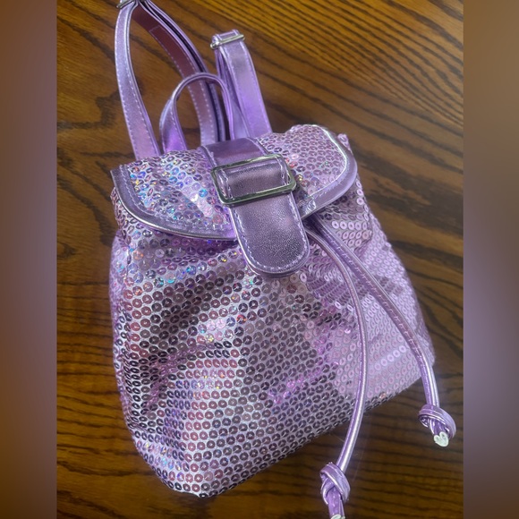 Lilac sequin Bucket mini Backpack Violet Purple - Picture 2 of 5